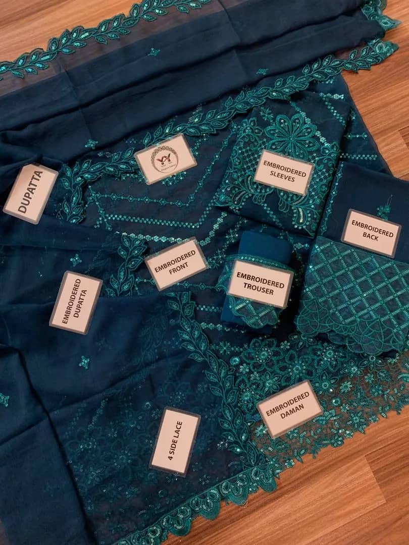 Laam areeba habib chiffon full sequence embroidered suit — Design 1