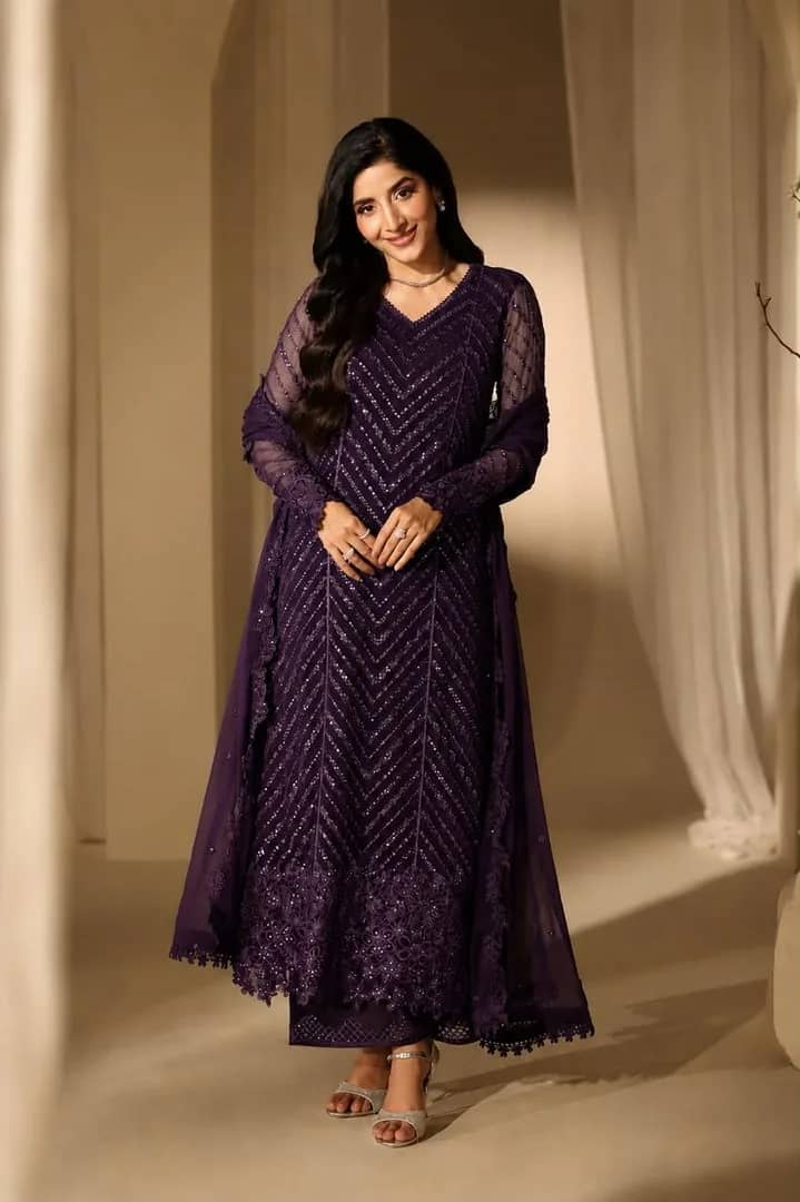 Laam areeba habib chiffon full sequence embroidered suit — Design 1