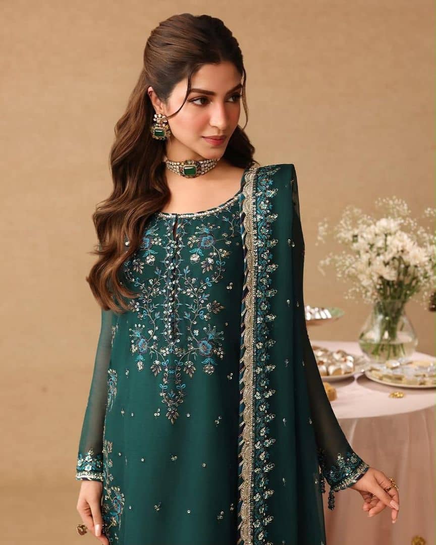 Asim jofa luxury chiffon spangle embroidered suit with punch balls | Ivoret | Ivoret