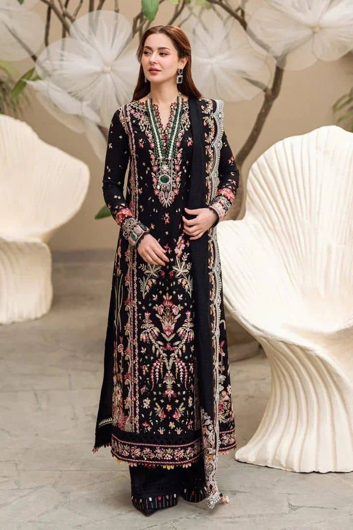 Qalamkar Premium Dhanak 3 Piece Embroidered Winter Suit | Ivoret | Ivoret