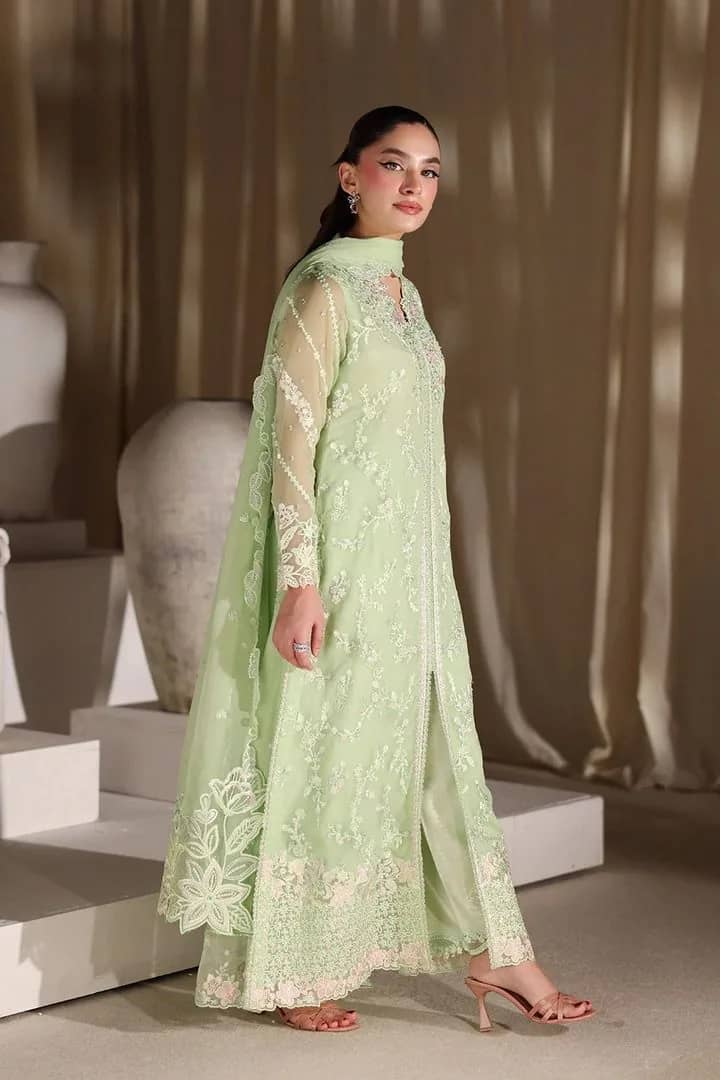 Azure Embroidered Chiffon 3 Piece Suit with Organza Dupatta | Ivoret | Ivoret