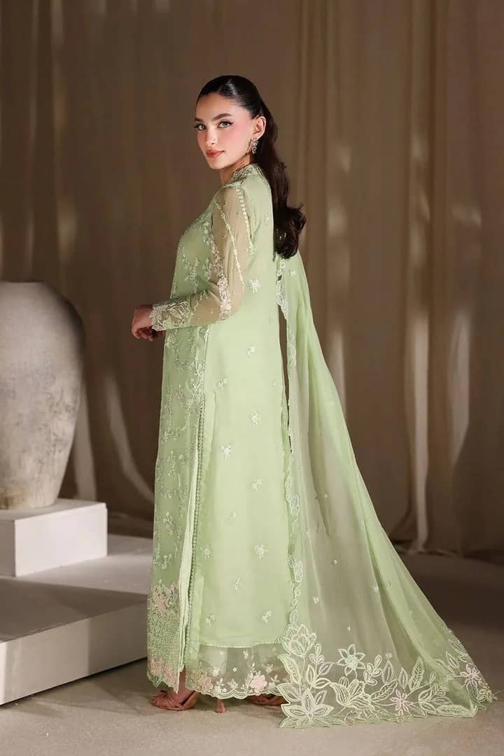 Azure Embroidered Chiffon 3 Piece Suit with Organza Dupatta | Ivoret | Ivoret