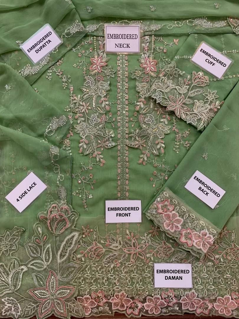 Azure Embroidered Chiffon 3 Piece Suit with Organza Dupatta | Ivoret | Ivoret