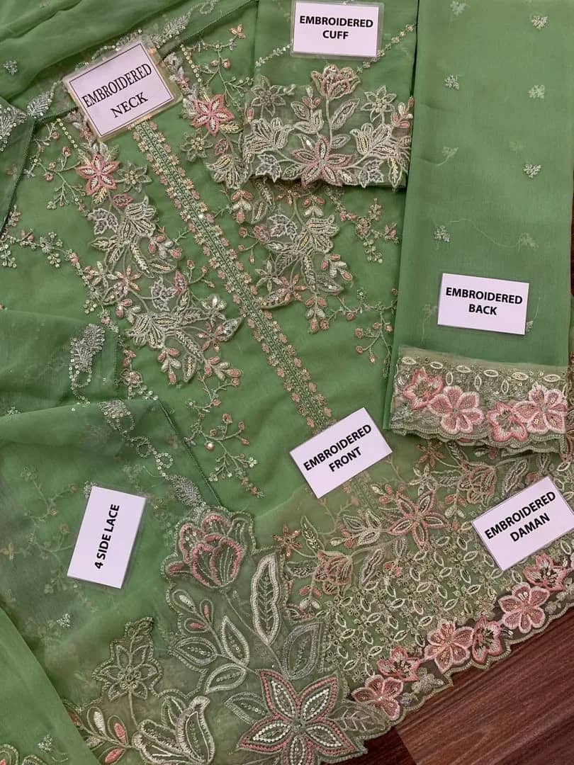 Azure Embroidered Chiffon 3 Piece Suit with Organza Dupatta | Ivoret | Ivoret