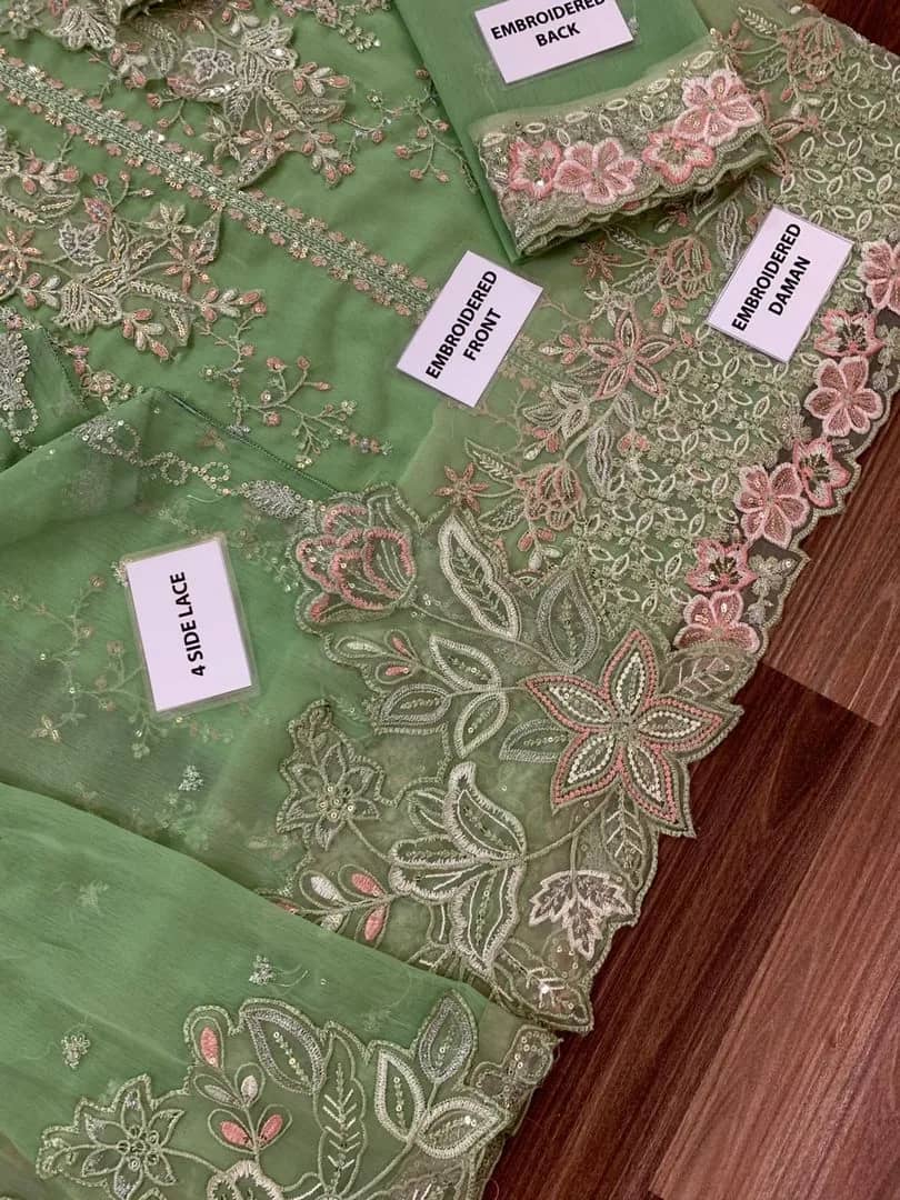Azure Embroidered Chiffon 3 Piece Suit with Organza Dupatta | Ivoret | Ivoret