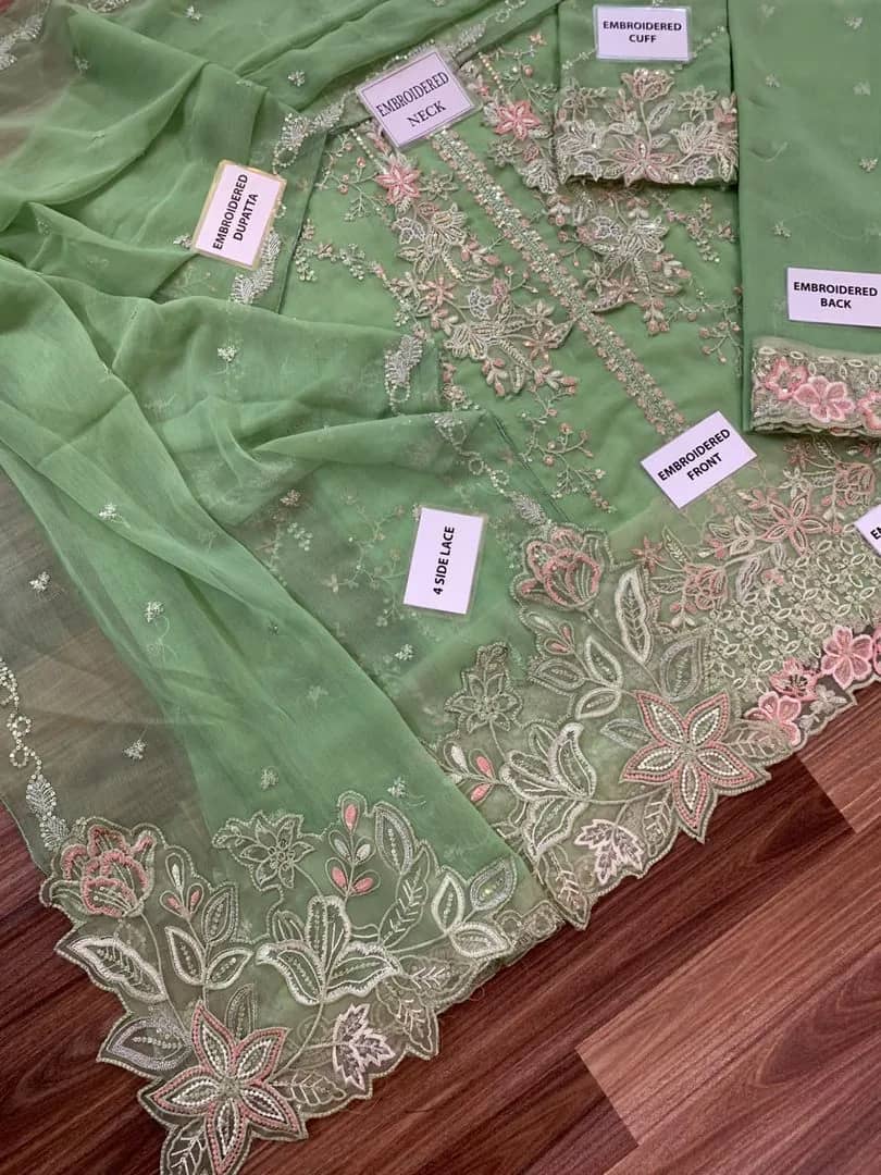 Azure Embroidered Chiffon 3 Piece Suit with Organza Dupatta | Ivoret | Ivoret